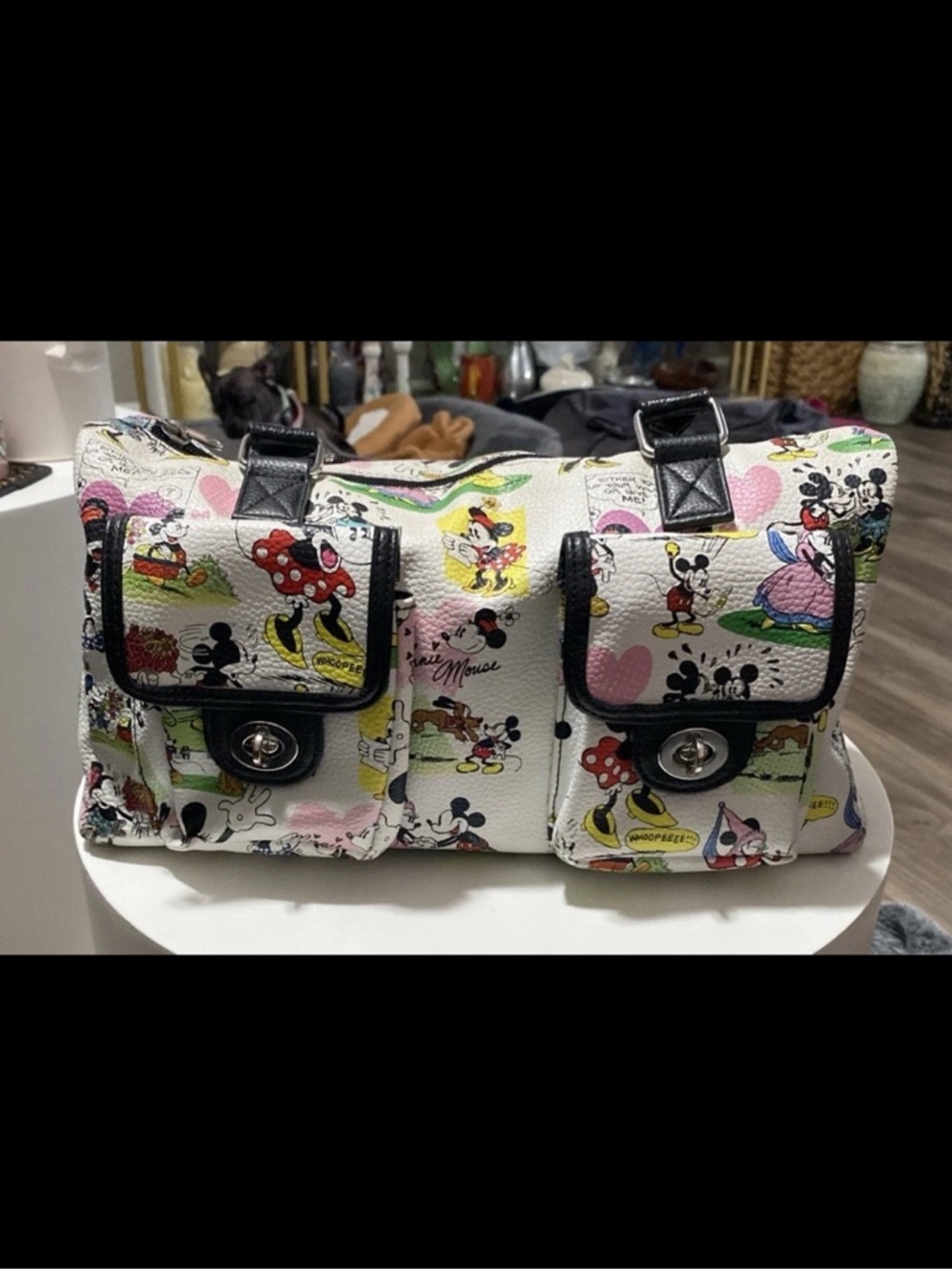 Mickey & Minnie Disney Print Shoulder Bag with Front Pockets NWOT